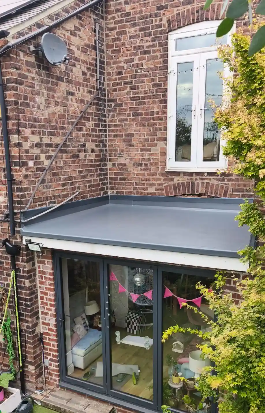 Finished GRP flat roof in Wakefield, laid over the new timber deck