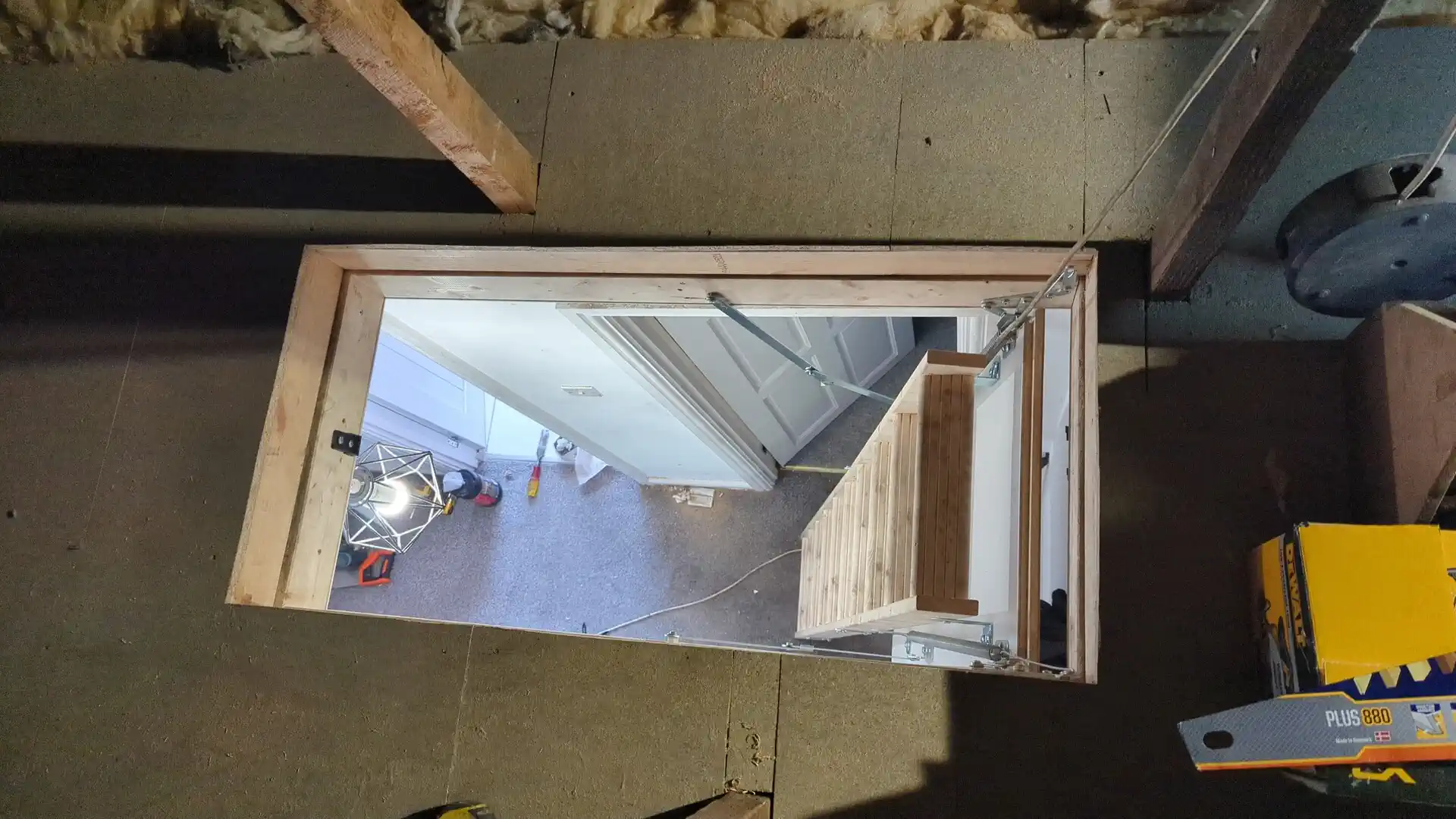 Loft ladder opening boarded out and lined in a South Kirkby loft