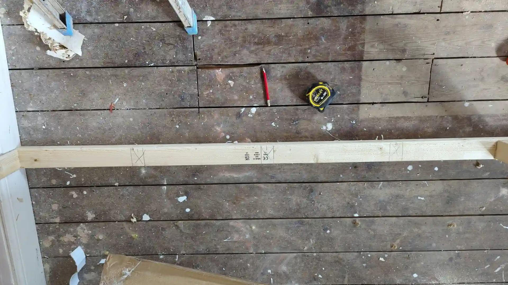 400mm stud centres marked on the sole plate of the stud partition wall