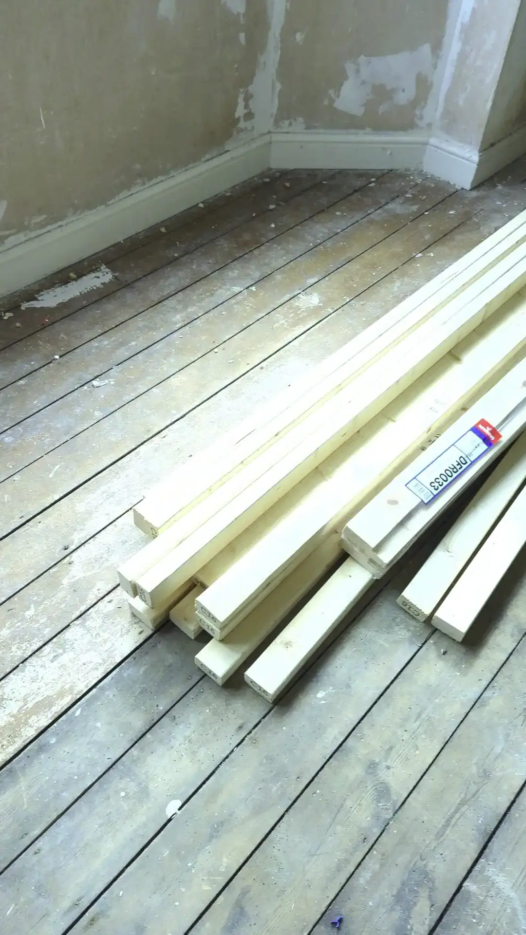 Timber stacked ready for the stud partition wall in Doncaster