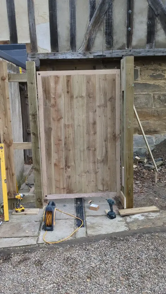 Solid oak framed, ledged and braced gate at The Counting House, Pontefract